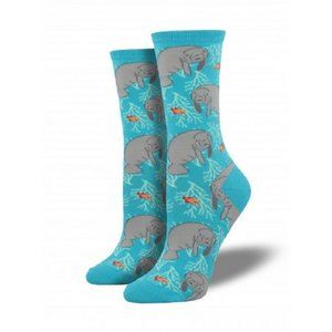 Socksmith Women's Crew Socks Oh the Hu-Manatee Manatee Ocean One Size Blue New